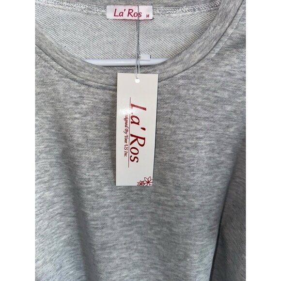 NWT La Ros Womens Denim Sleeve Sweatshirt Pullover Top Sz M Gray Blue - Picture 2 of 6